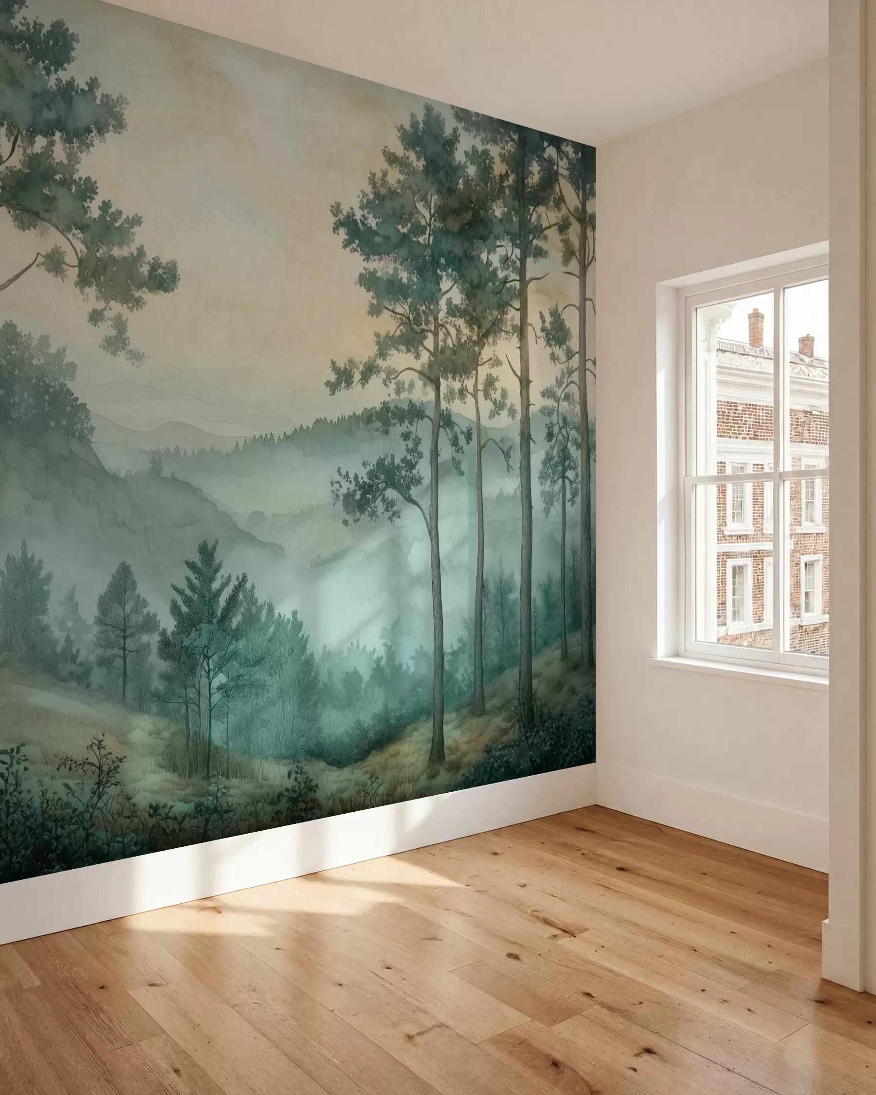 zidne murale panorama šume s brdima w02690