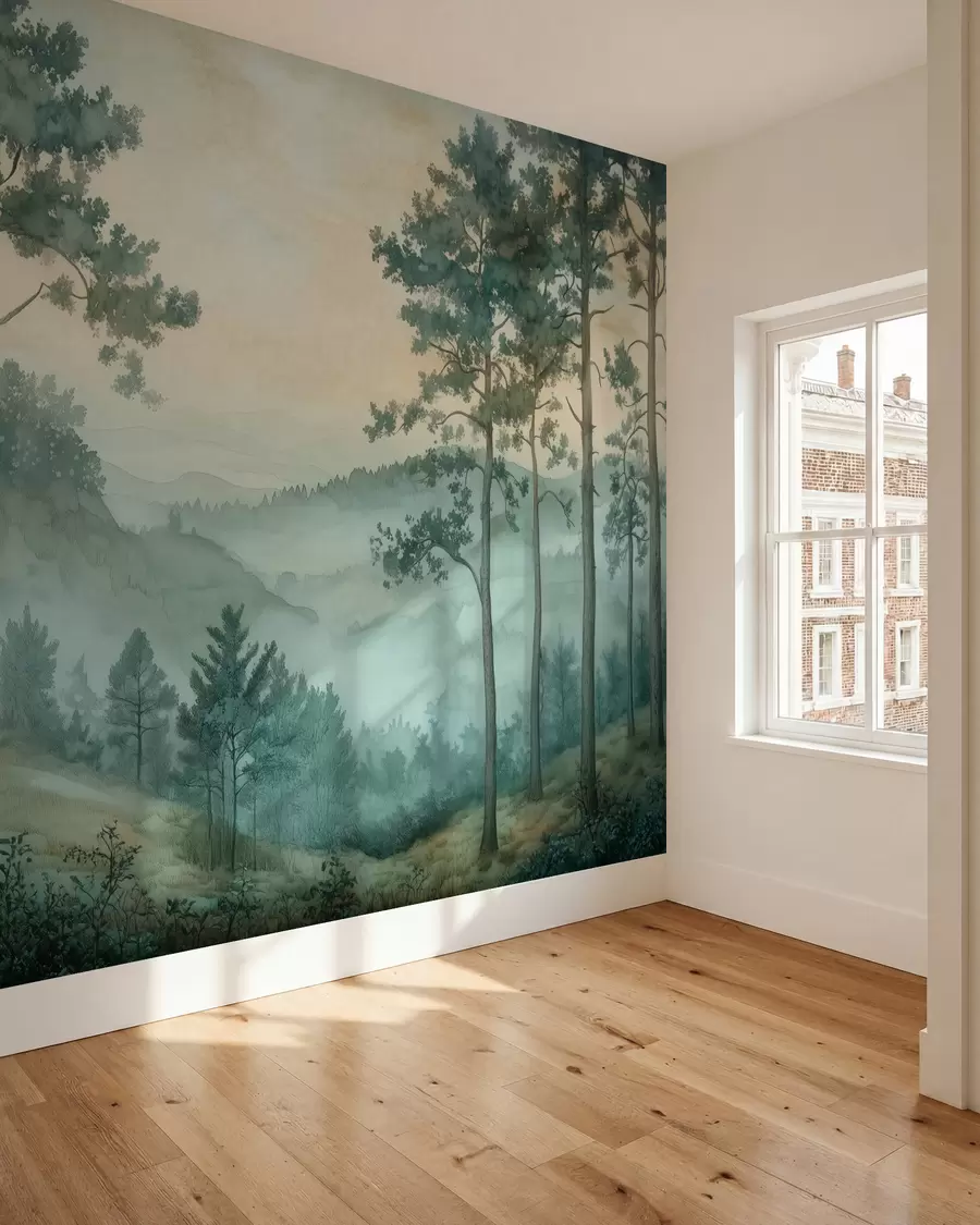 zidne murale panorama šume s brdima w02690