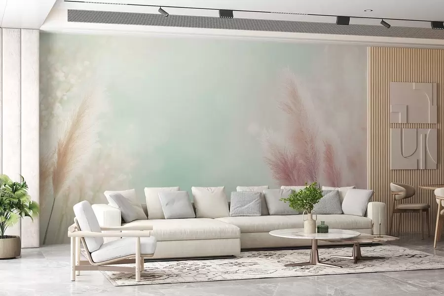 zidne murale pampas trava na nježnoj tirkiznoj pozadini w02766