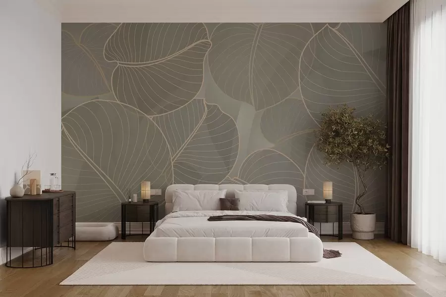 zidne murale linearno lišće kolovoškog ljiljana u bež tonovima w02768