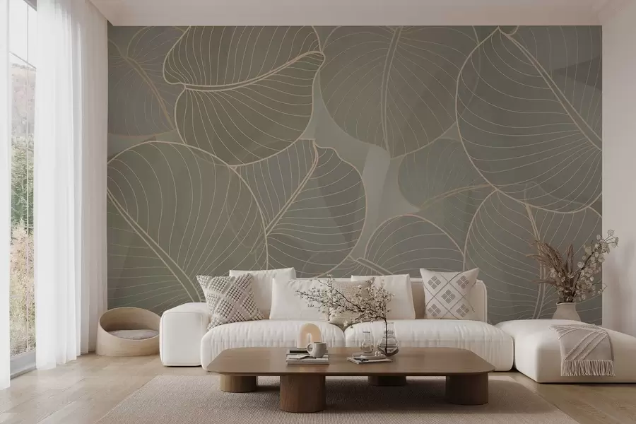 zidne murale linearno lišće kolovoškog ljiljana u bež tonovima w02768