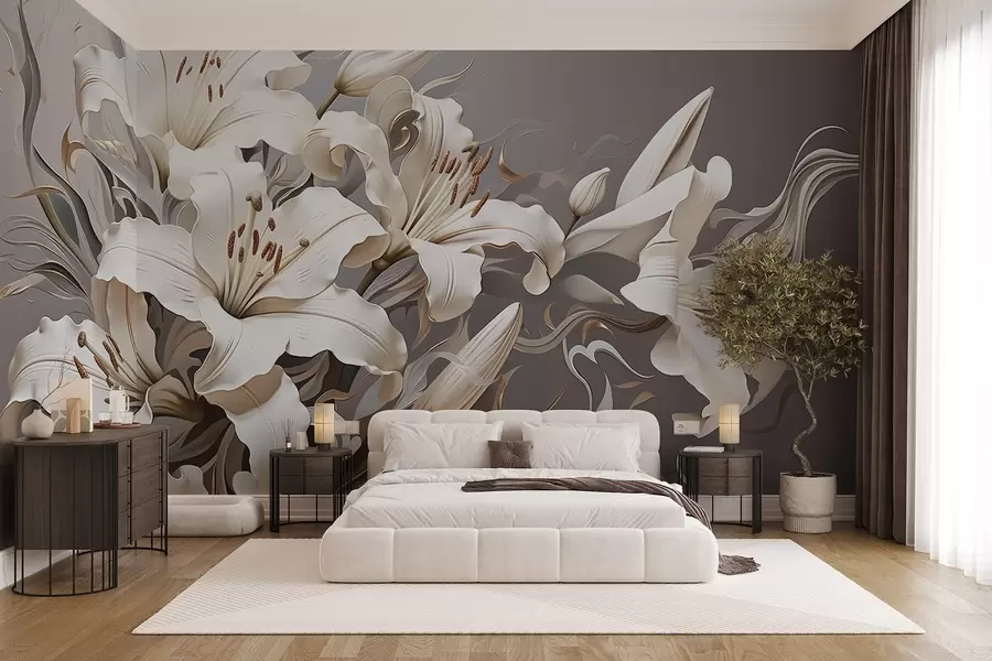 zidne murale Sofisticirani bijeli ljiljani u pastelnim tonovima w08633v1