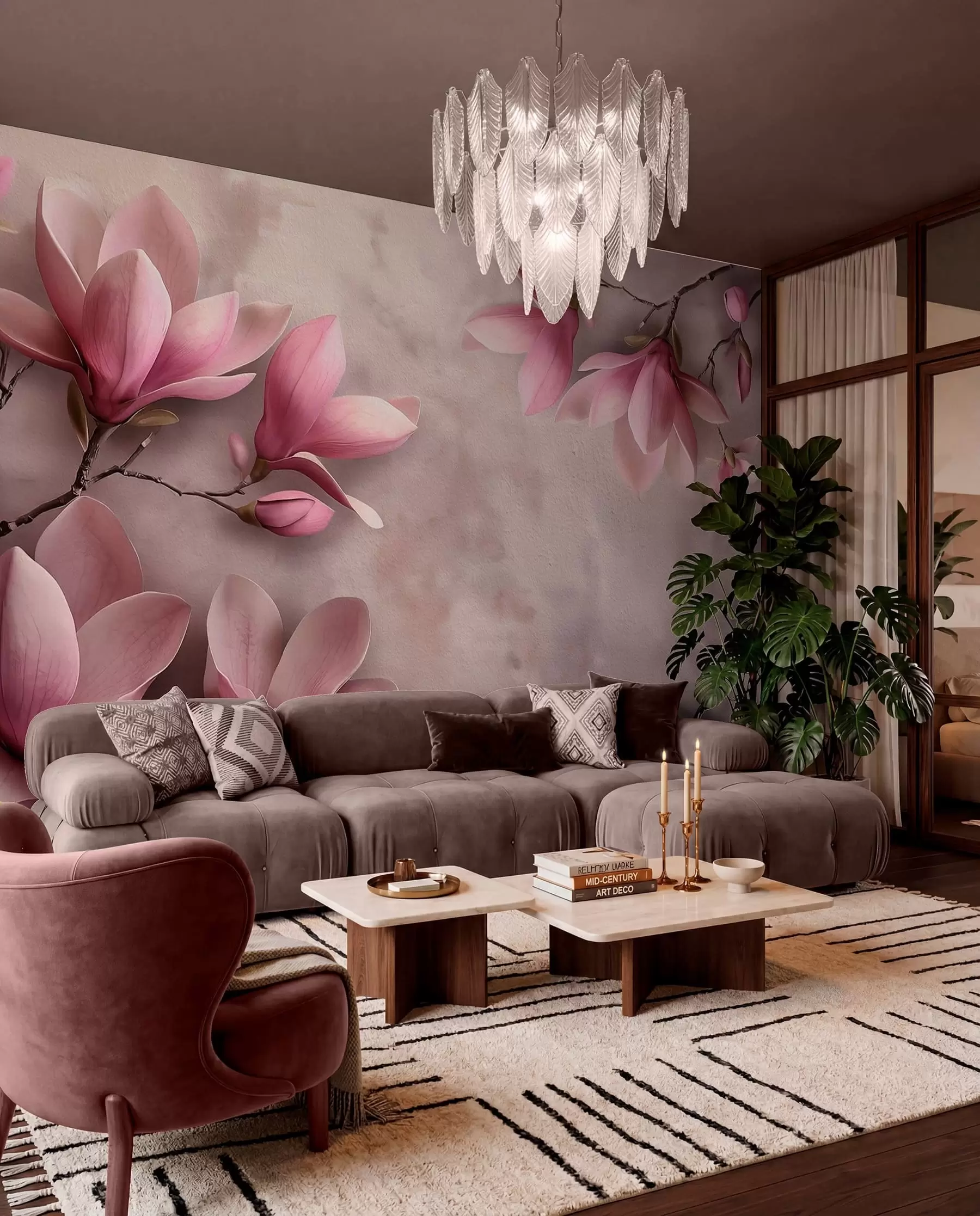 zidne murale Magnolija na ljubičastoj w08636