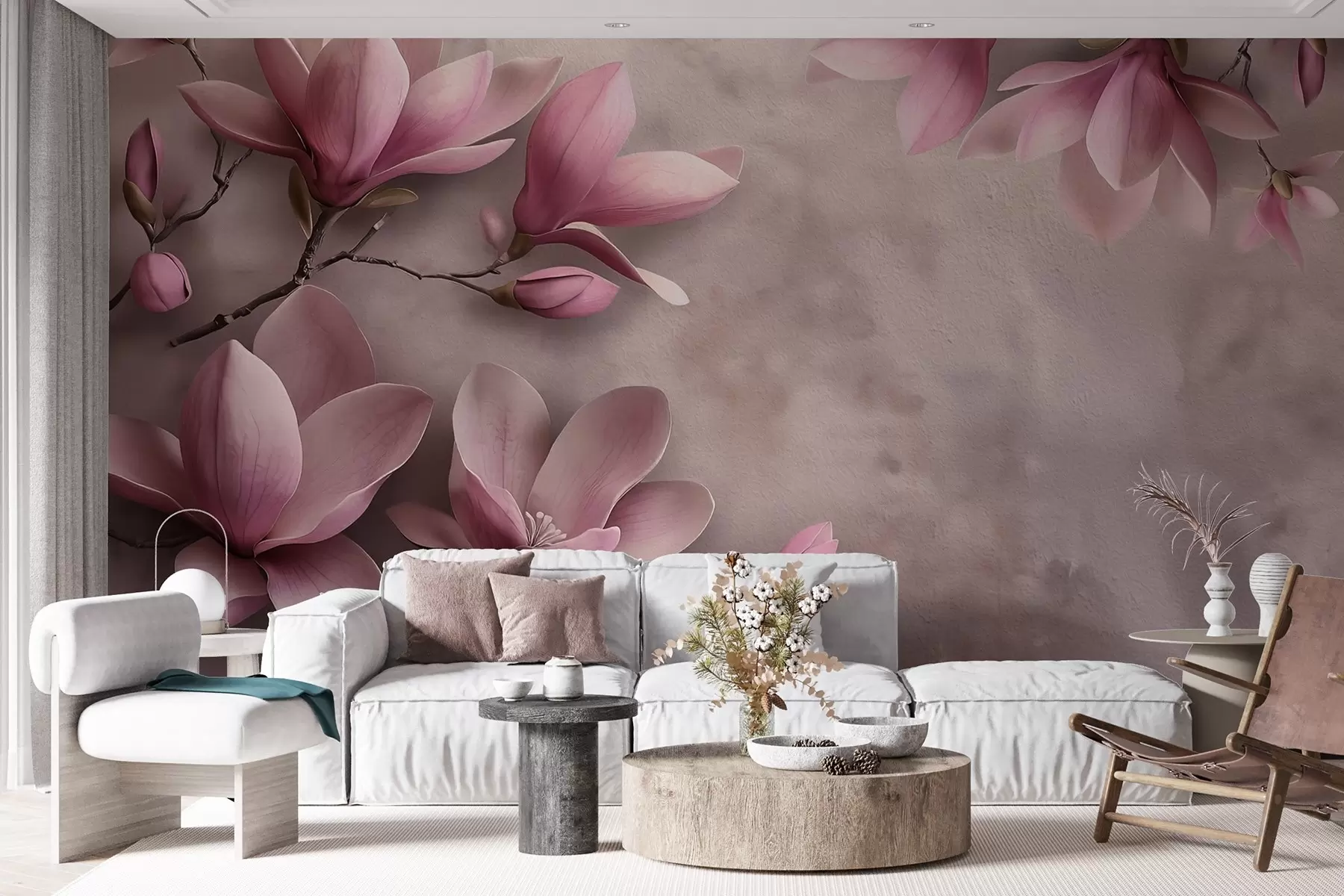 zidne murale Nježne ružičaste magnolije na betonskom zidu w08636