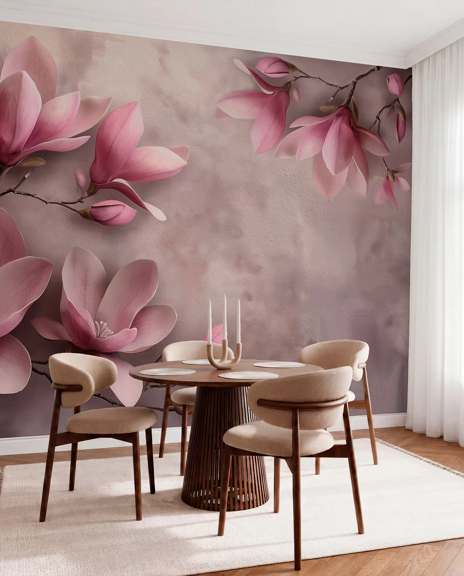 zidne murale Nježne ružičaste magnolije na betonskom zidu w08636
