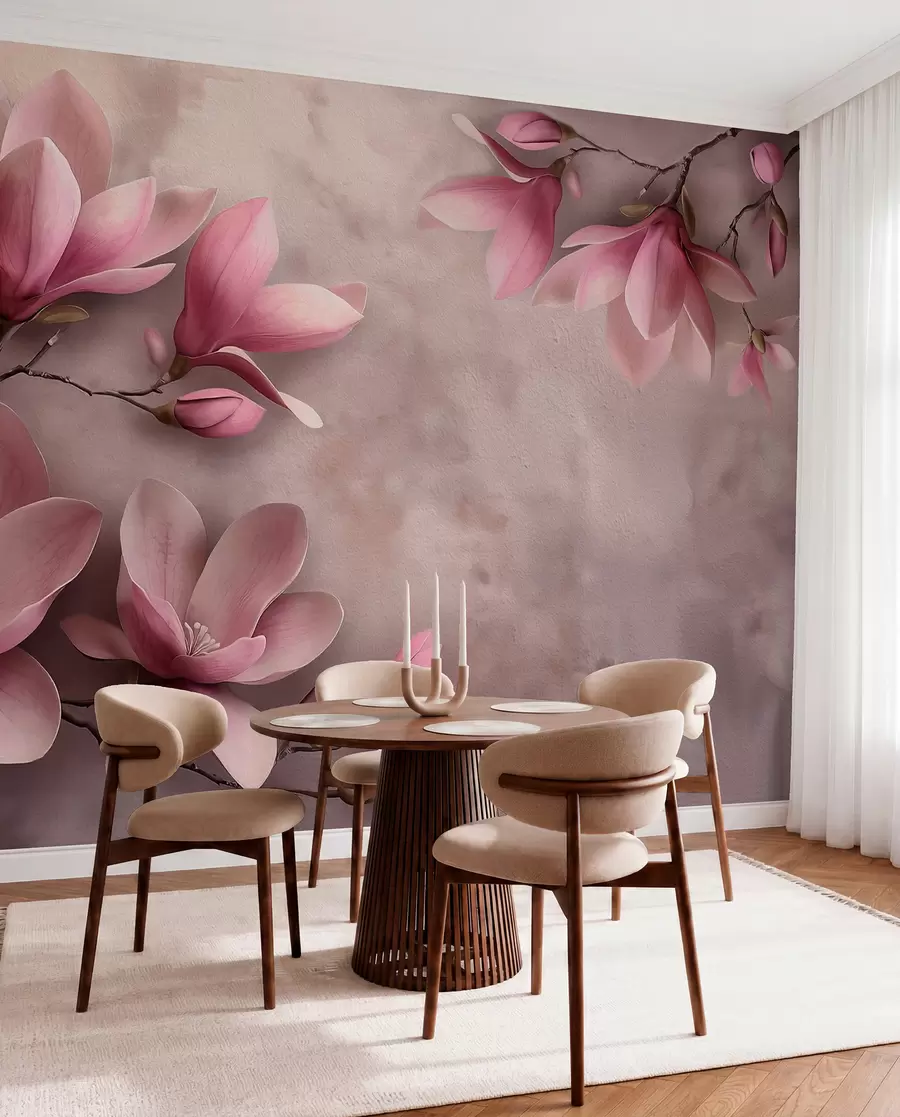 zidne murale Nježne ružičaste magnolije na betonskom zidu w08636