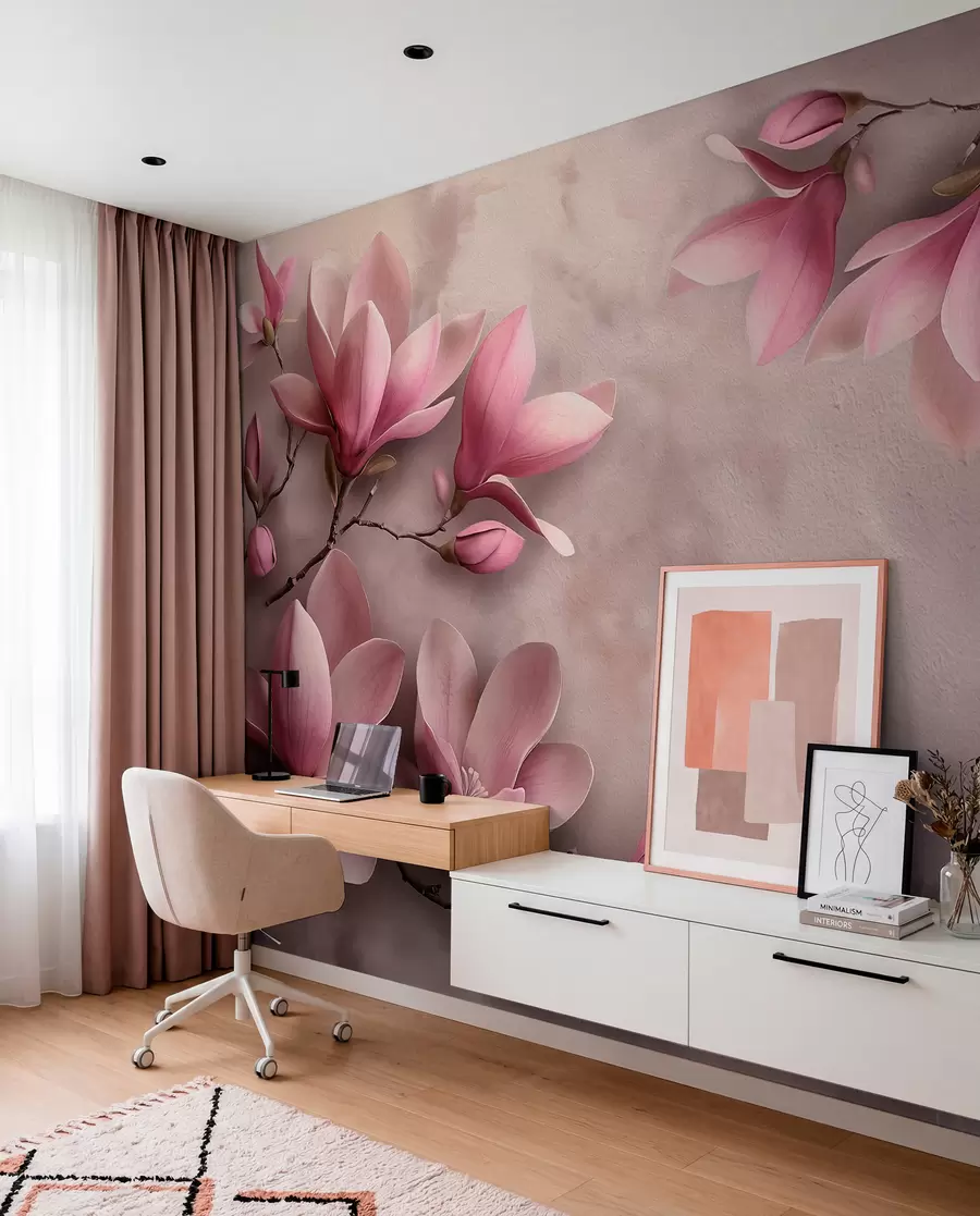 zidne murale Nježne ružičaste magnolije na betonskom zidu w08636