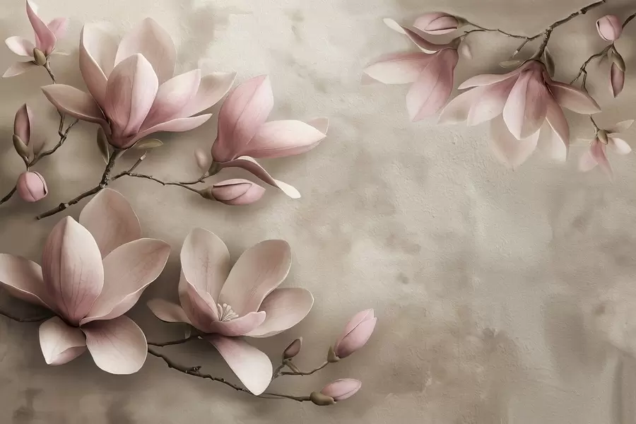 zidne murale Nježne ružičaste magnolije na betonskom zidu u tonovima sepije w08636v2