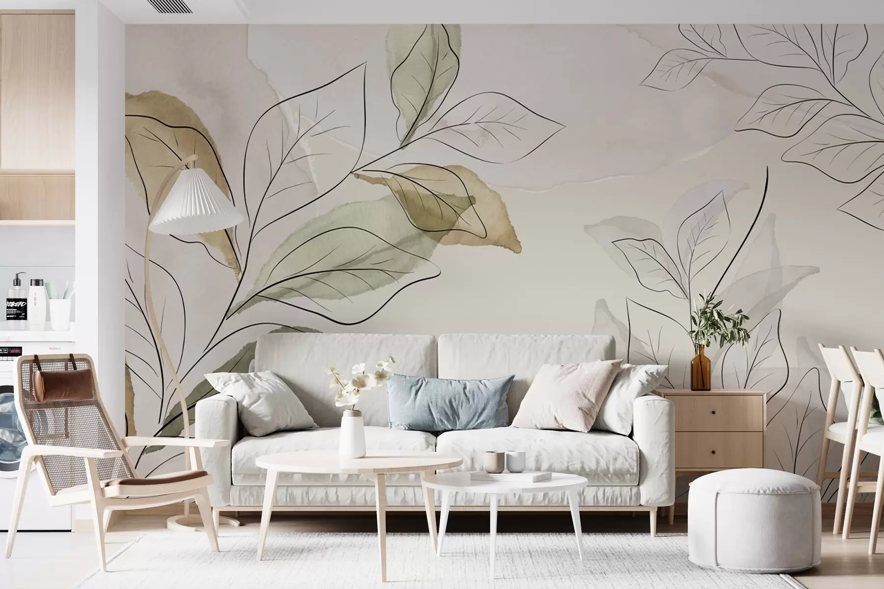 zidne murale naslikane grane s lišćem w02807