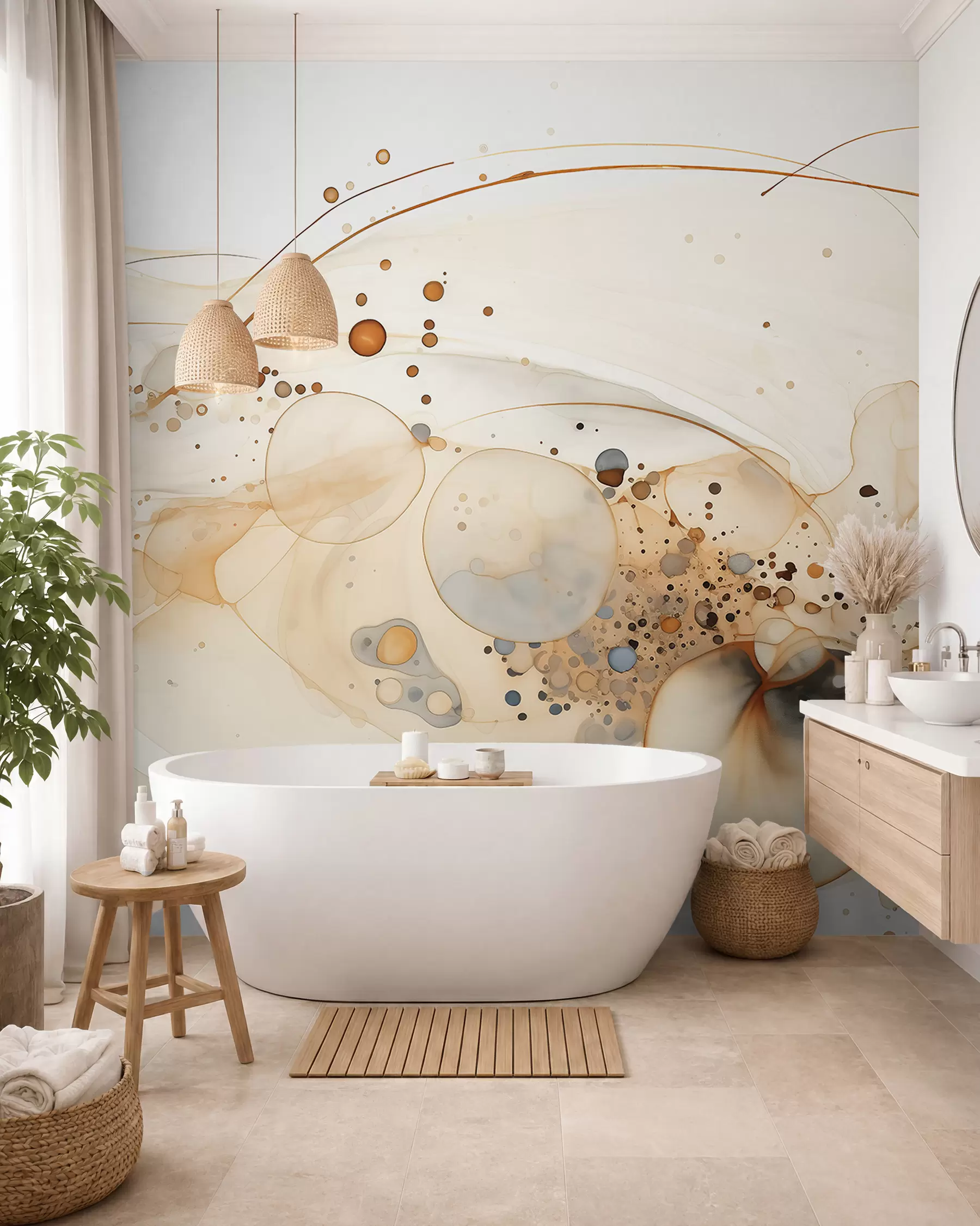 zidne murale Jantarna tinta i zlatne orbite w02744