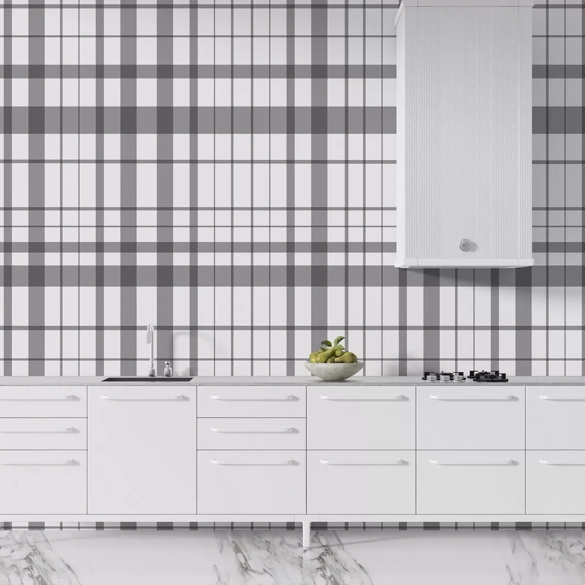 zidne murale Minimalistički karirani uzorak s tankim i tamnosivim linijama na bijeloj pozadini, geometrijska preciznost w02852