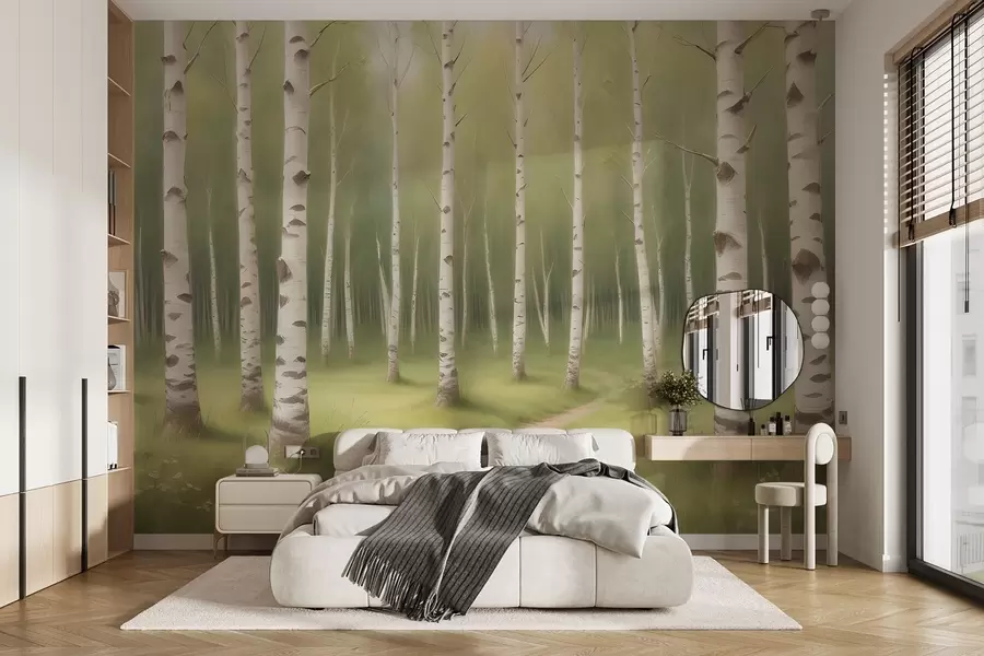 zidne murale Oslikani brezov gaj w02836