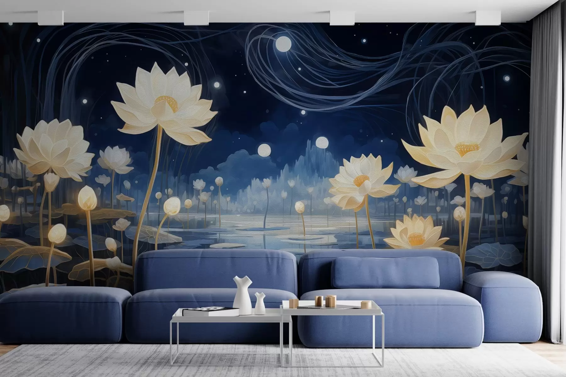 zidne murale Ulje na platnu lotosi noću w02848