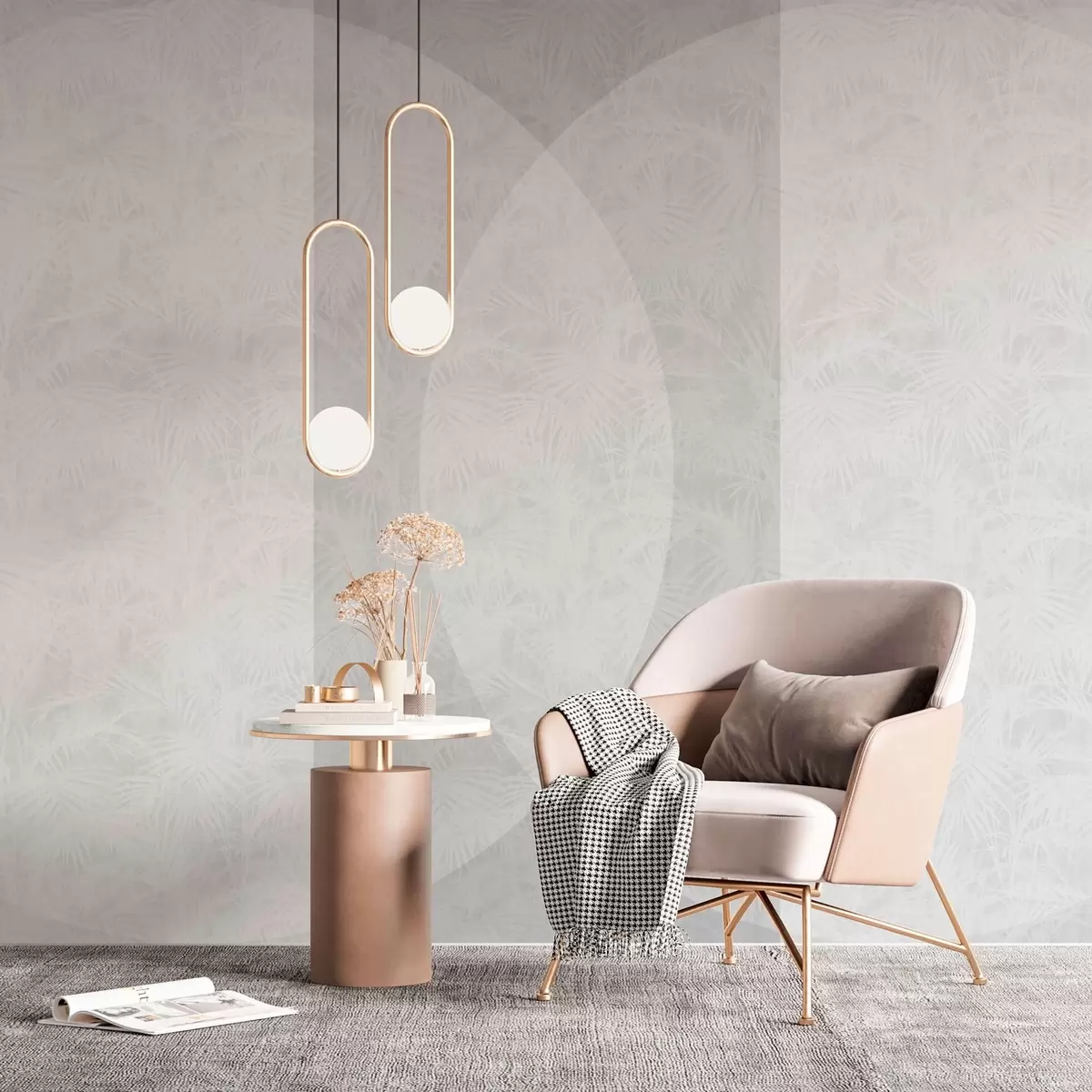 zidne murale Geometrijski minimalizam i tropsko lišće w02830v1