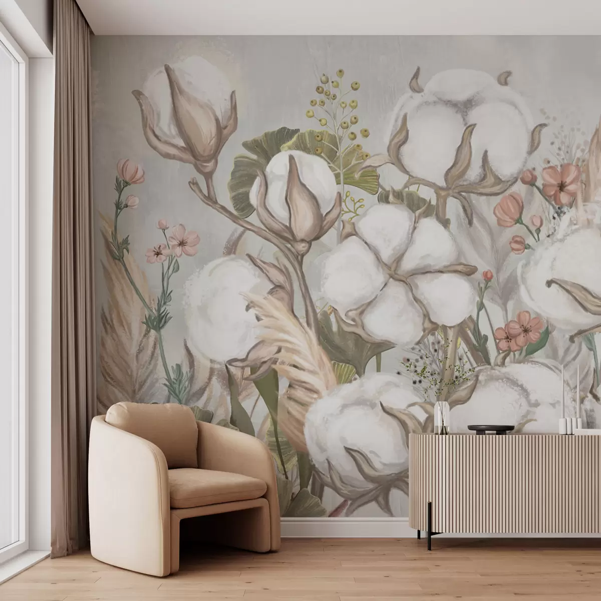 zidne murale Nježni aranžman cvijeća pamuka w02641