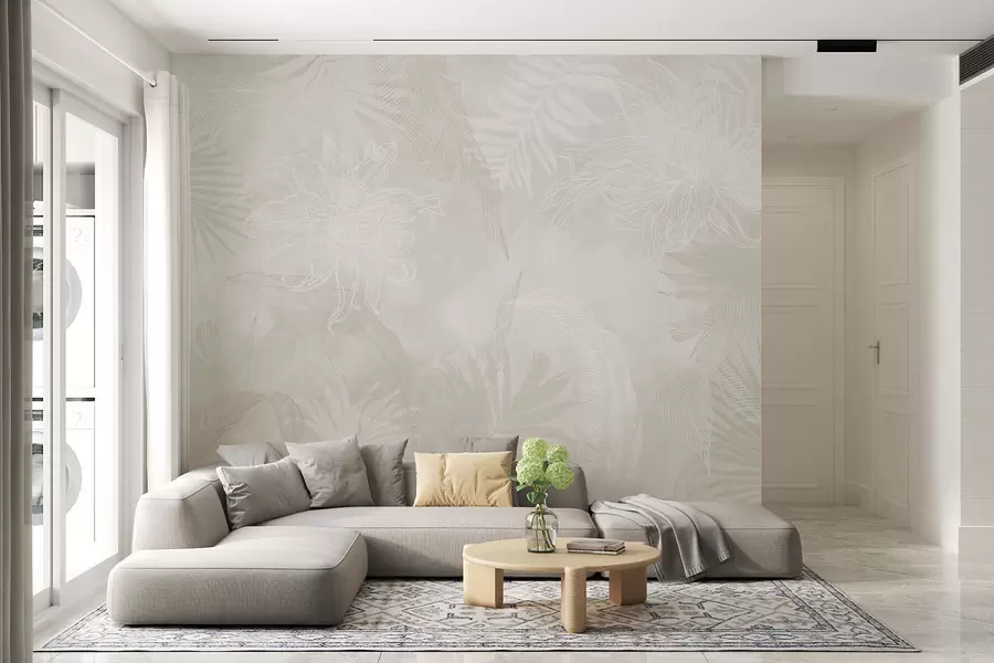 zidne murale Tropsko lišće s grunge efektom w02737v1