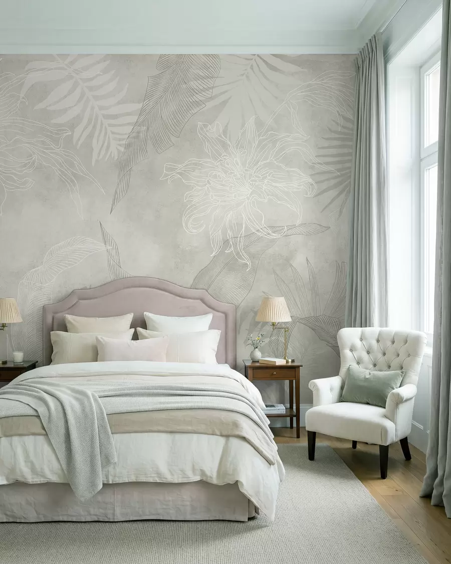 zidne murale Palmino lišće u magli w02737v2