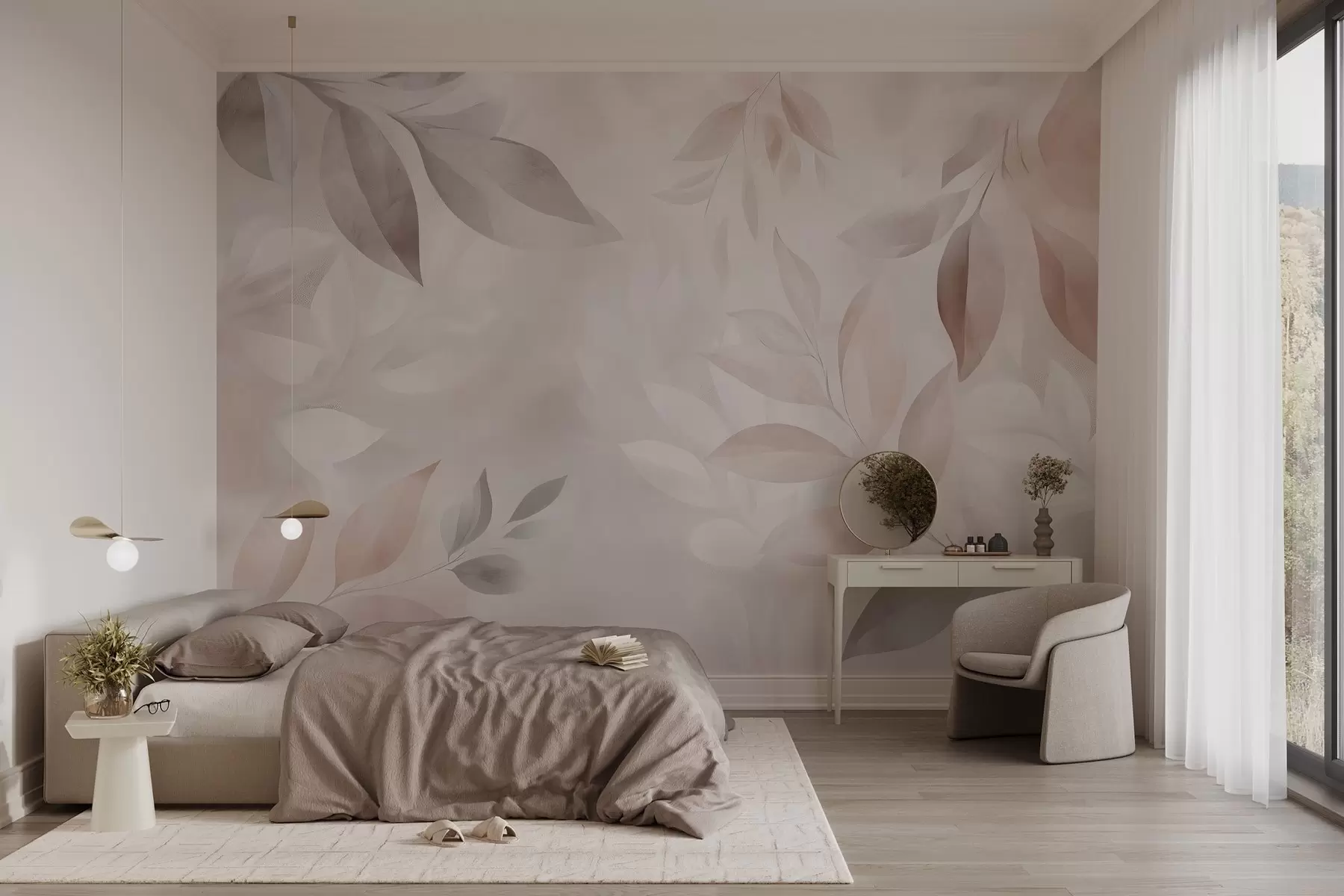 zidne murale Nježno lišće u pastelnim bojama w02770