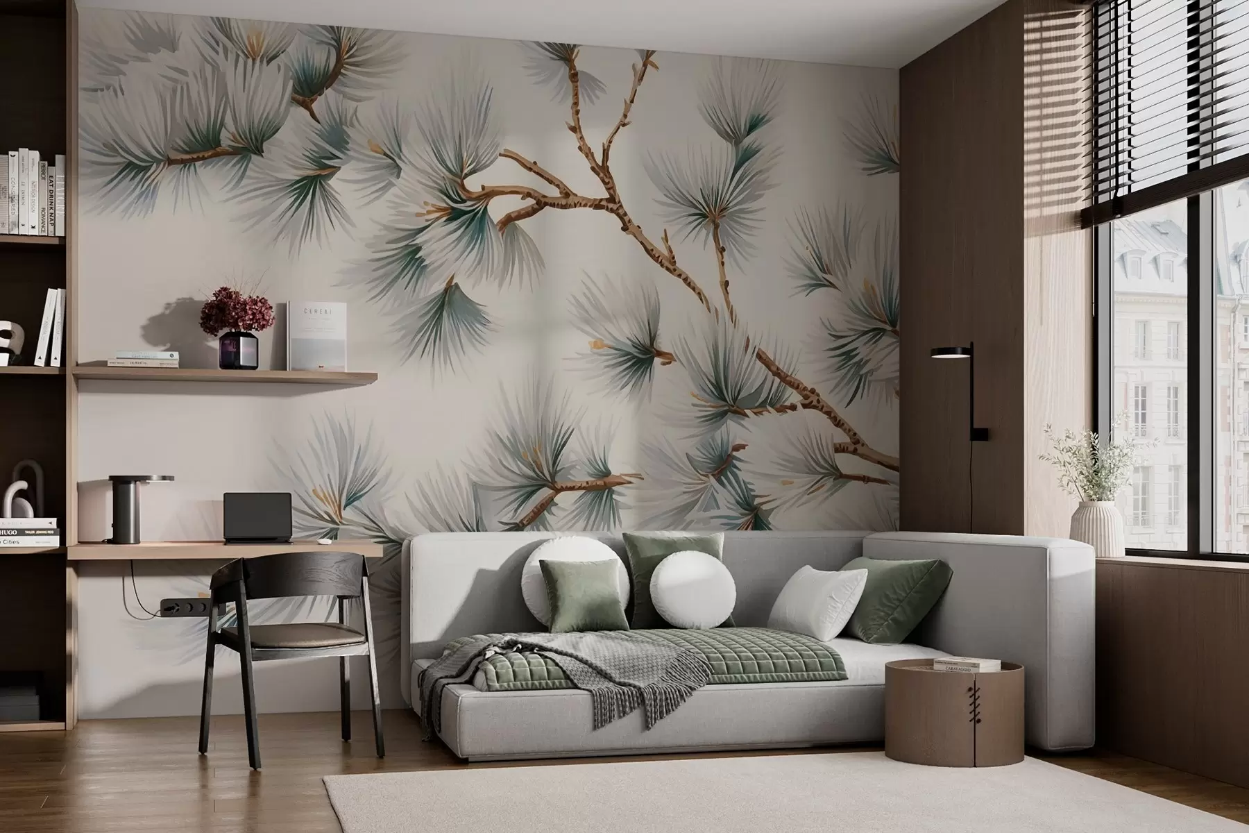 zidne murale Imitacija borove grane akvarel w02888