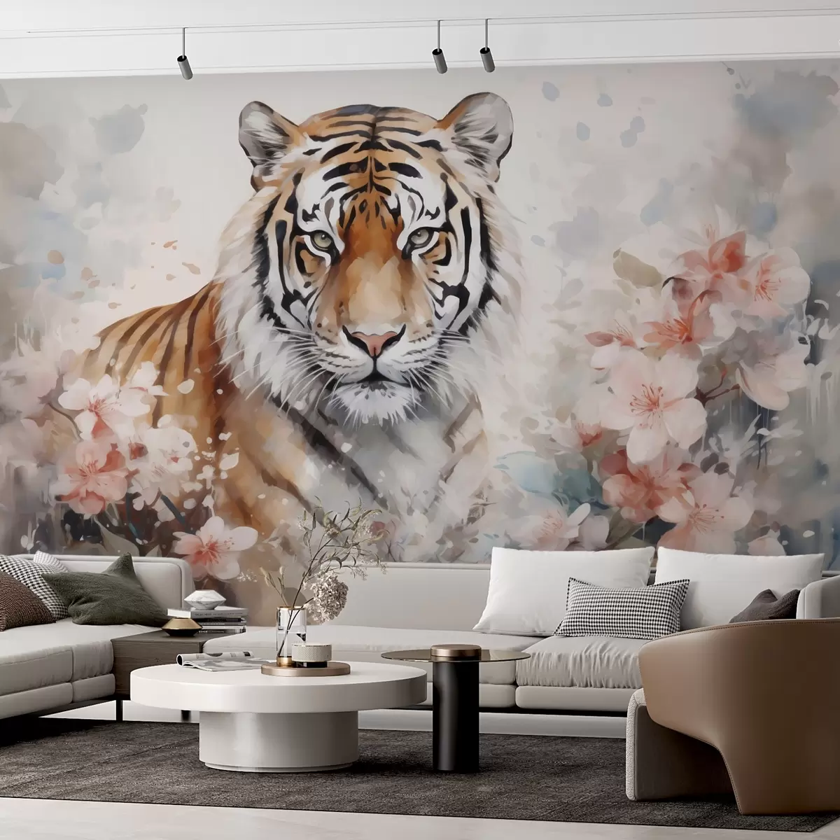 zidne murale Apstraktni tigar u cvijeću imitacija akvarela w02892