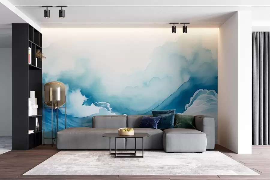 zidne murale Oceanski valovi u stilu akvarela u plavim tonovima w08655