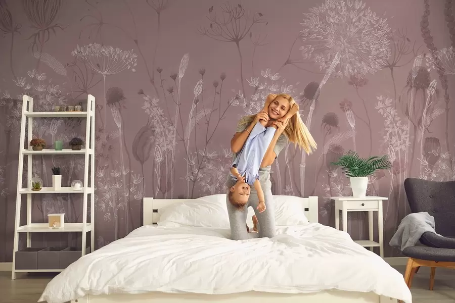 zidne murale Prozračni maslačci i poljsko cvijeće u stilu akvarela u ružičastim tonovima w08637v1