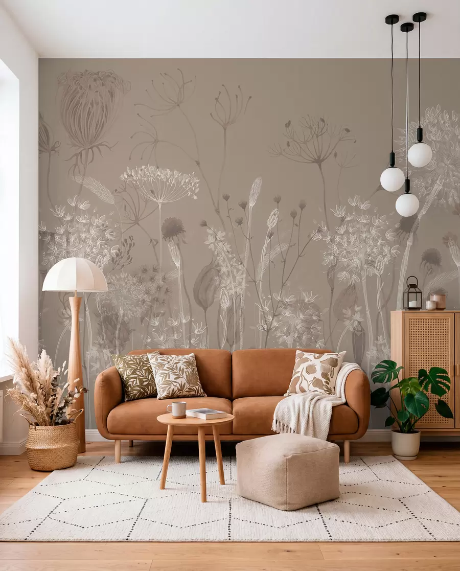zidne murale Skica livade na sivkastosmeđoj w08637v2