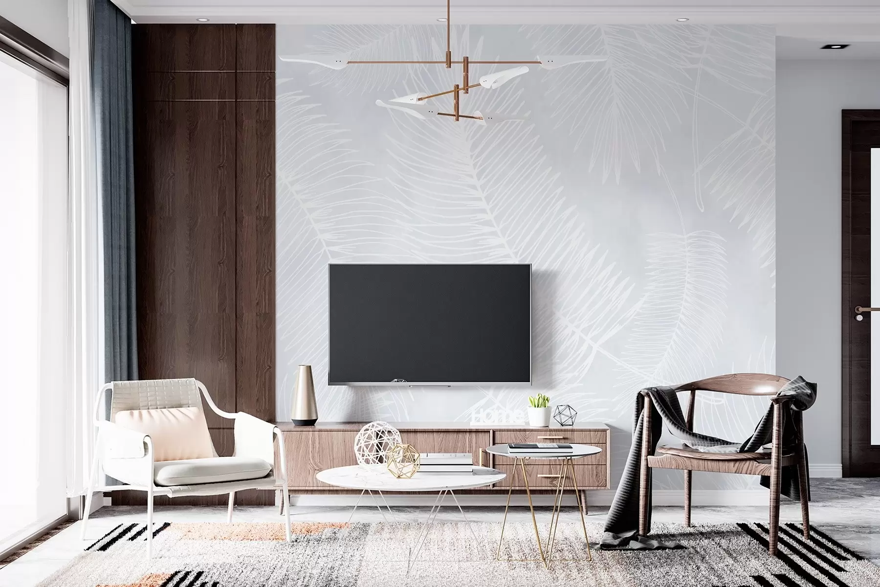 zidne murale Bijele siluete lišća na teksturiranoj pozadini w02894v1