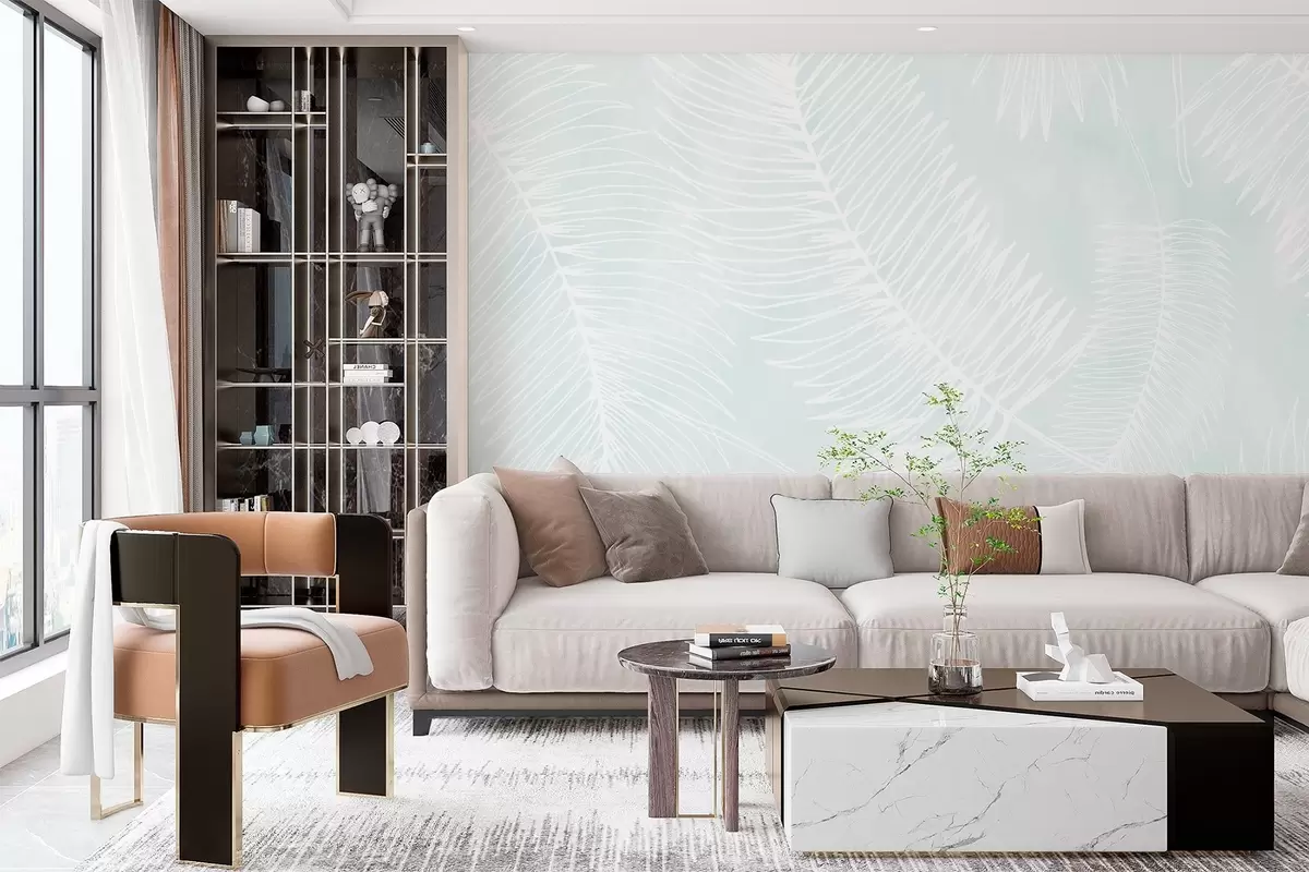 zidne murale Bijele siluete lišća na teksturiranoj pozadini w02894v2