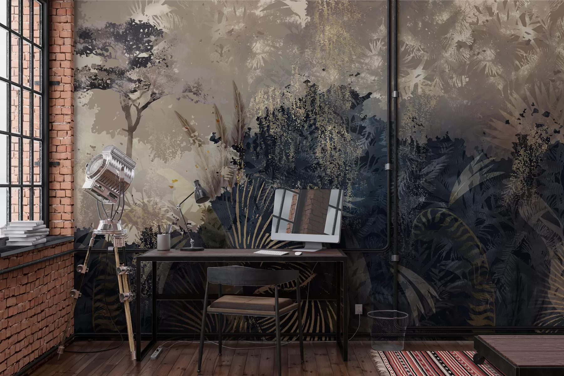 zidne murale Čarobna Afrika s prašumom i vektorskim elementima smeđe nijanse w02643v1