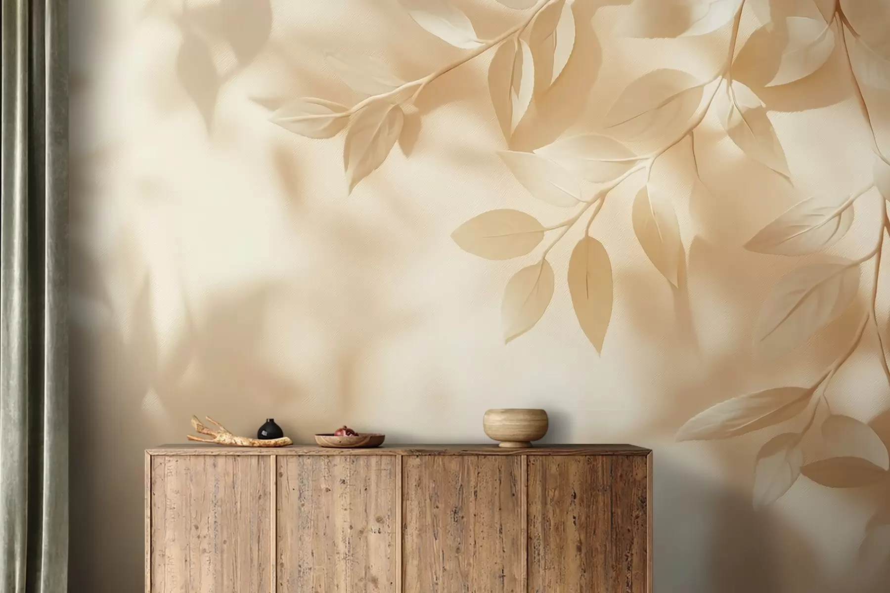 zidne murale Žute grane drveća na bež pozadini zida w08682