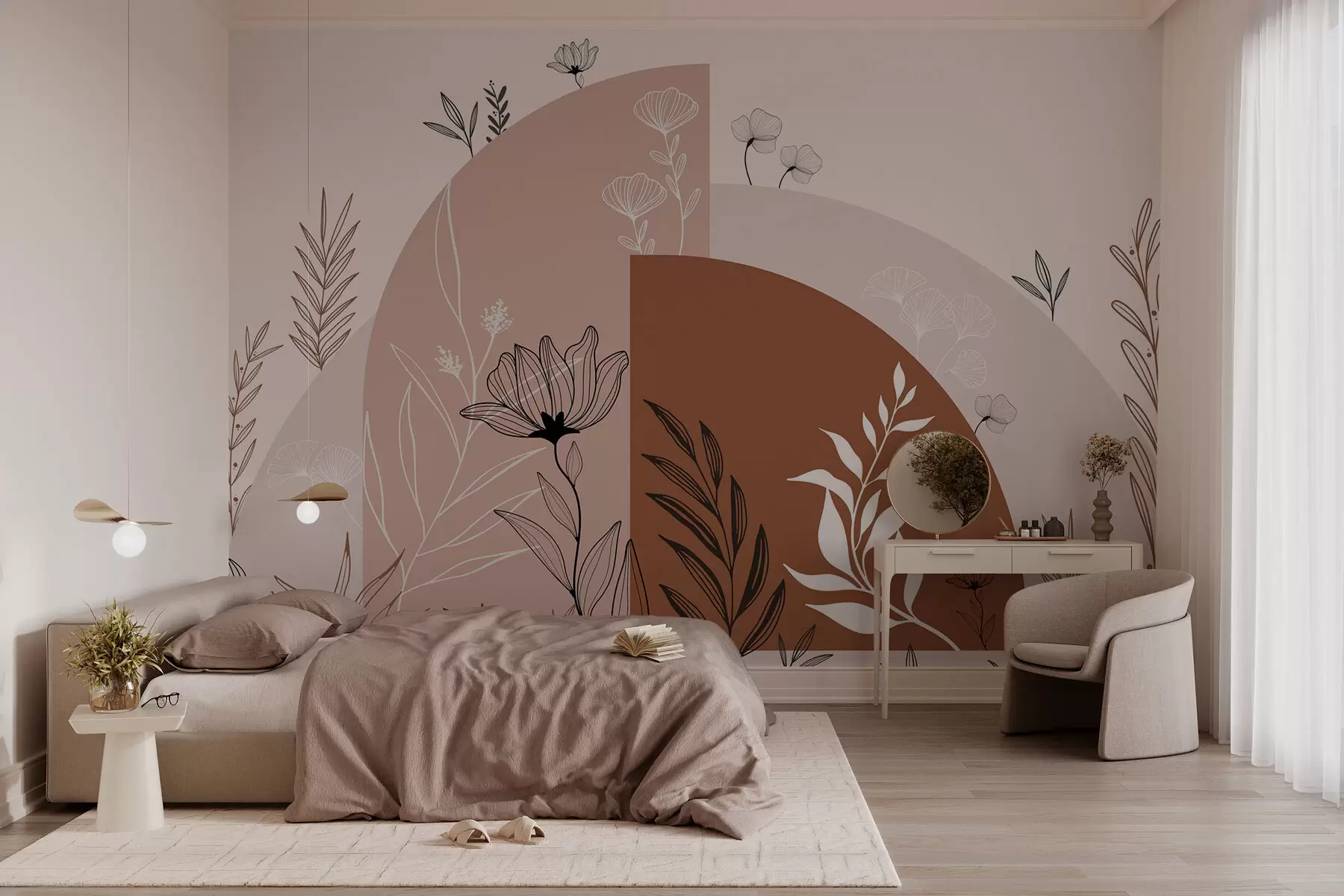 zidne murale Cvijeće i lukovi u boho stilu w02933