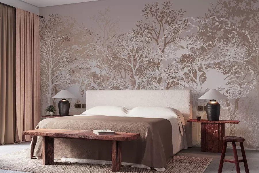 zidne murale Drveće u šumi, minimalizam, priroda, paleta bež boja  w02930