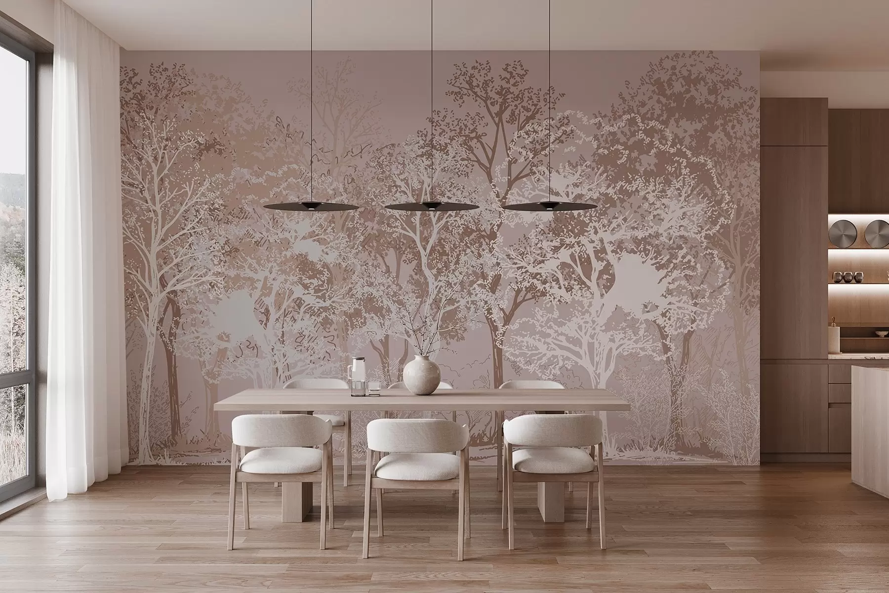 zidne murale Drveće u šumi, minimalizam, priroda, paleta bež boja  w02930