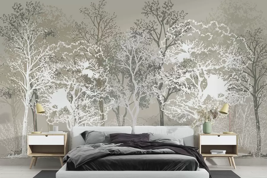 zidne murale Drveće u šumi, minimalizam, priroda, zelena paleta boja  w02930v1