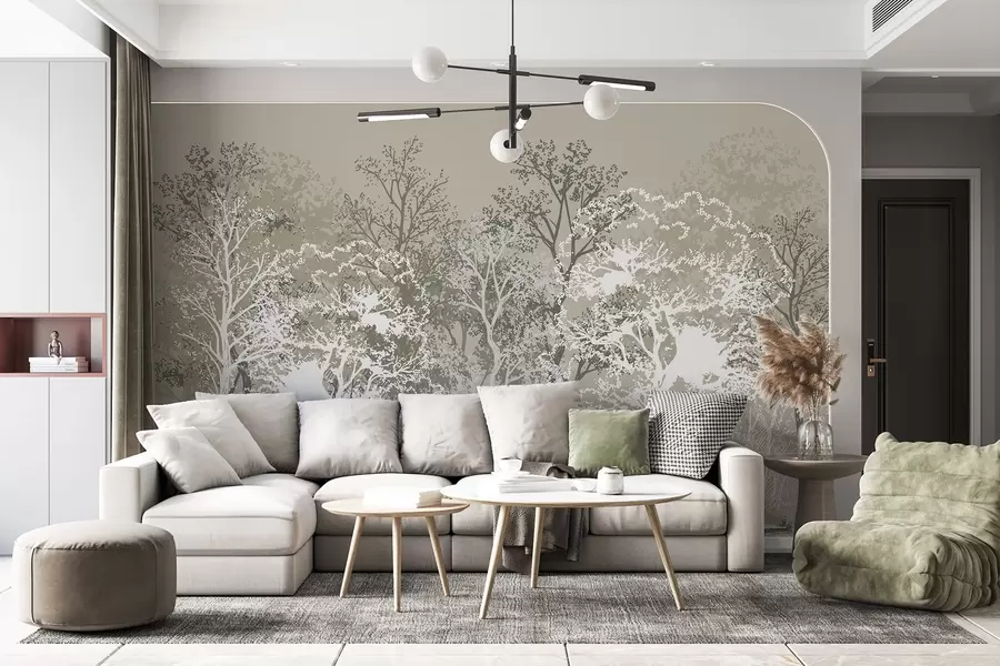 zidne murale Drveće u šumi, minimalizam, priroda, zelena paleta boja  w02930v1