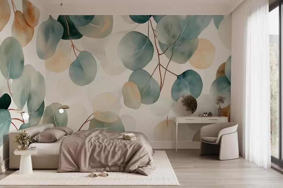 zidne murale Crtež eukaliptusa u stilu akvarela, nježne pastelne boje, cvjetni w02938