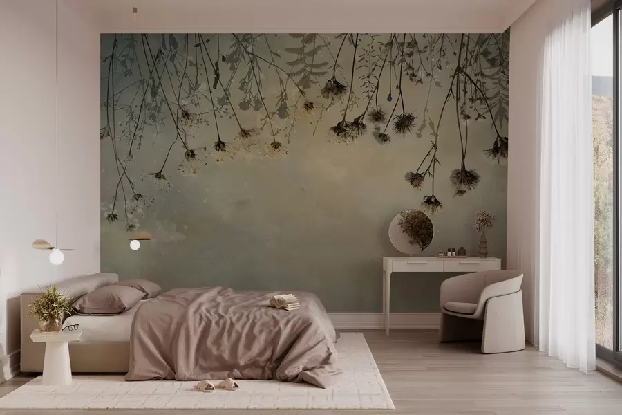 zidne murale Poljsko cvijeće koje visi odozgo u toplim bojama w02877