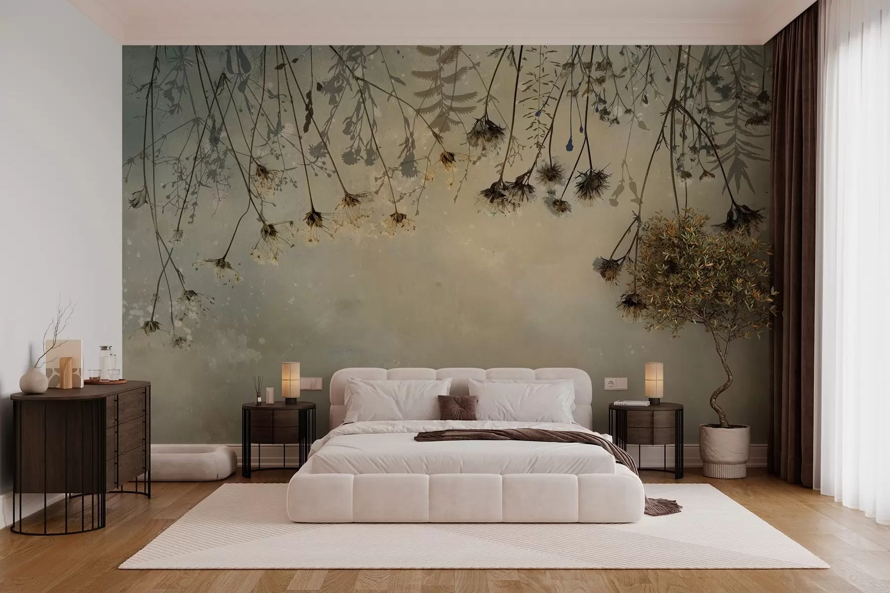 zidne murale Poljsko cvijeće koje visi odozgo u toplim bojama w02877