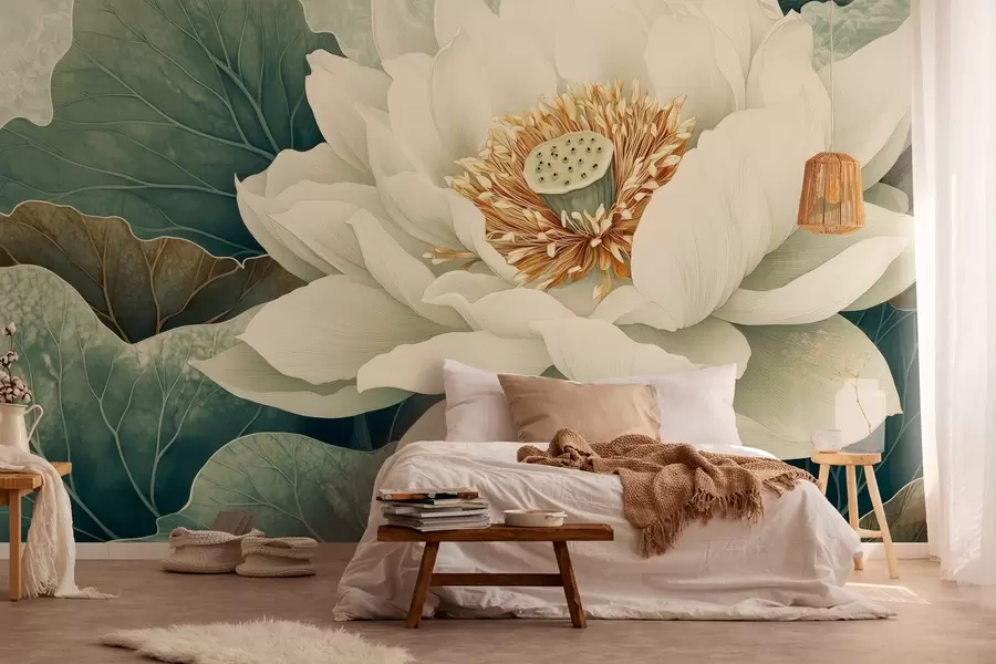 zidne murale Veliki lokvanj na pozadini lišća w02905