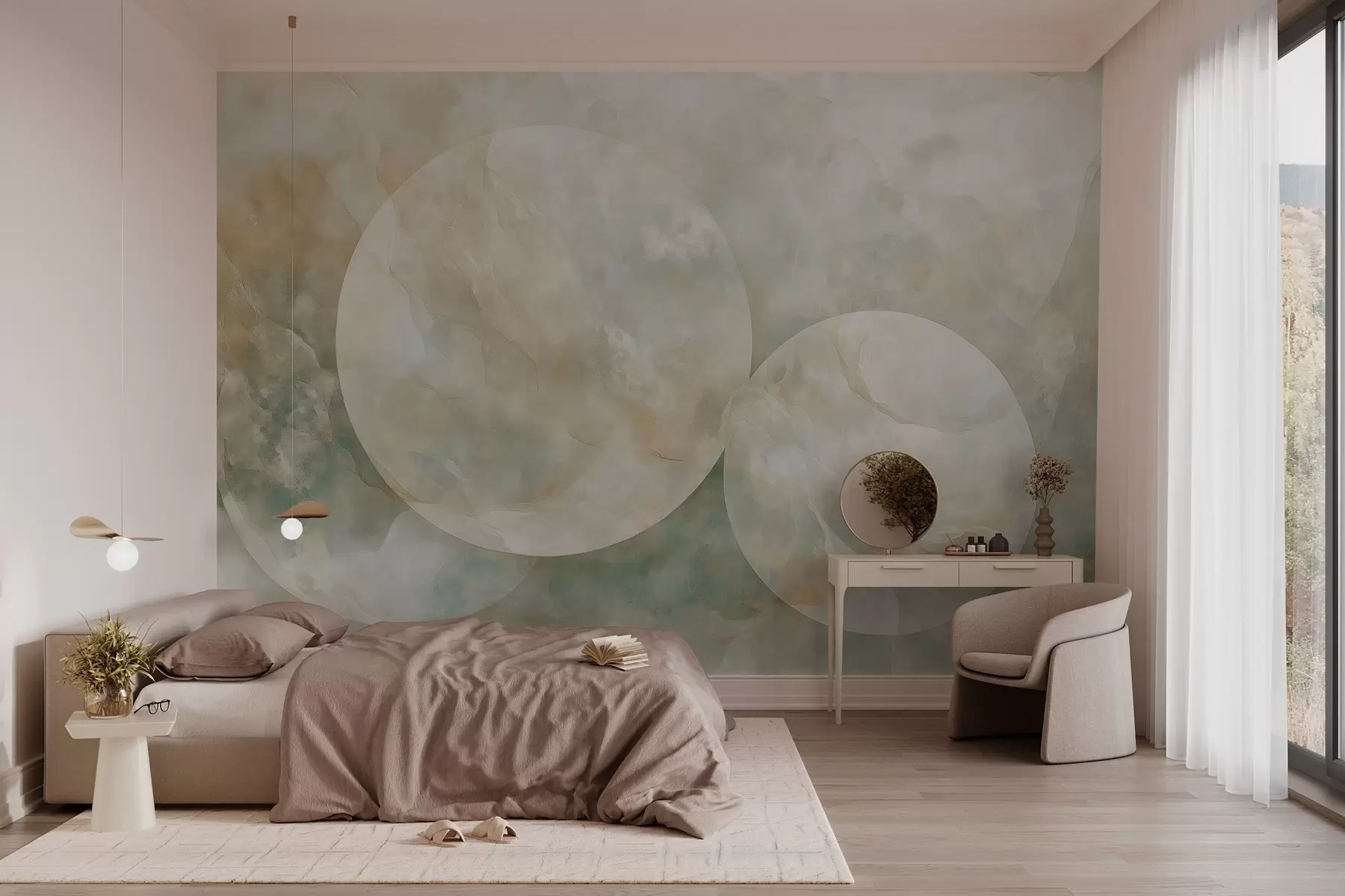 zidne murale Apstraktna tapeta s velikim krugovima u stilu majke bisera w02907