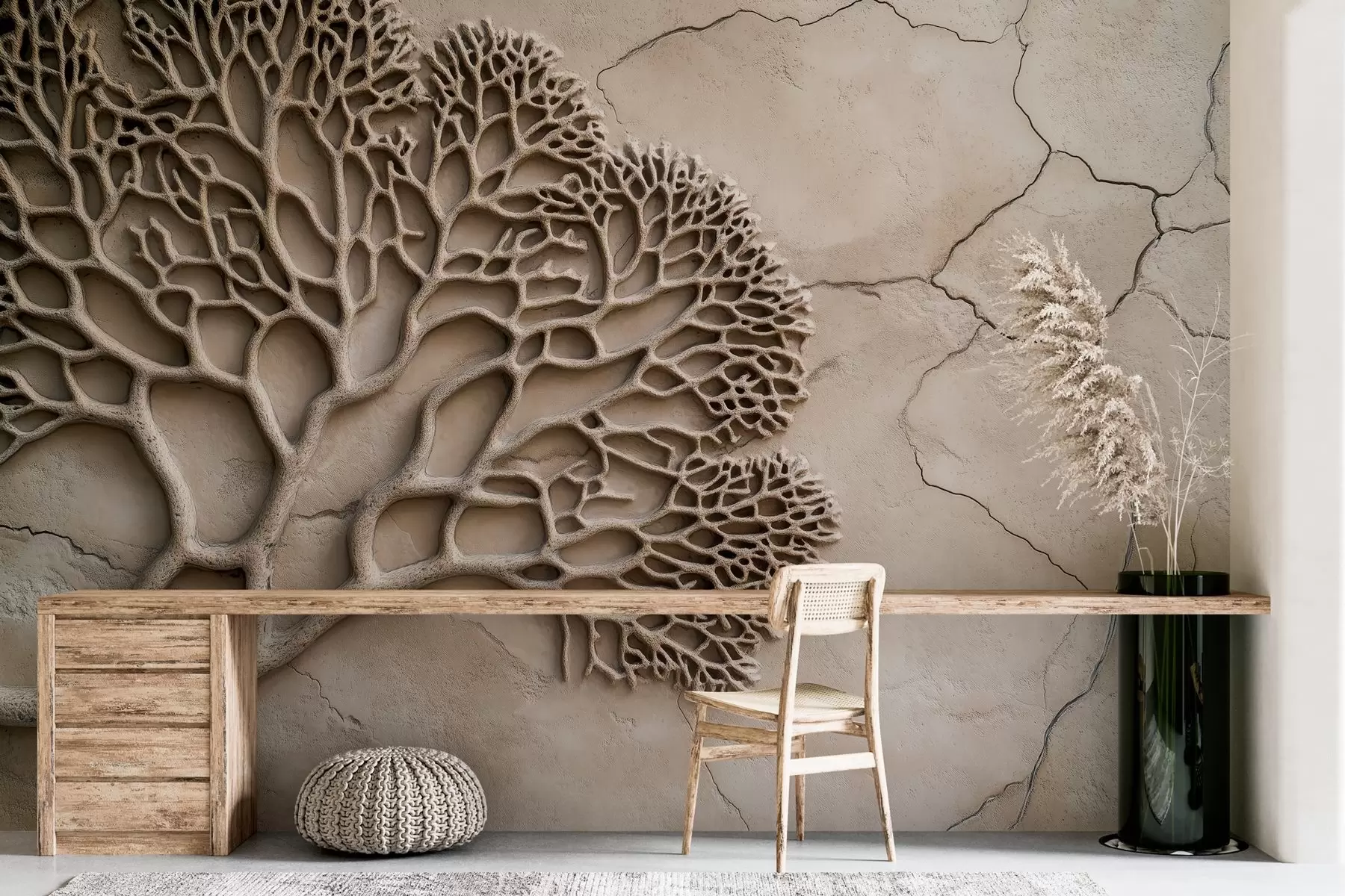 zidne murale Tapete u reljefnom stilu s drvetom i pukotinama w02908