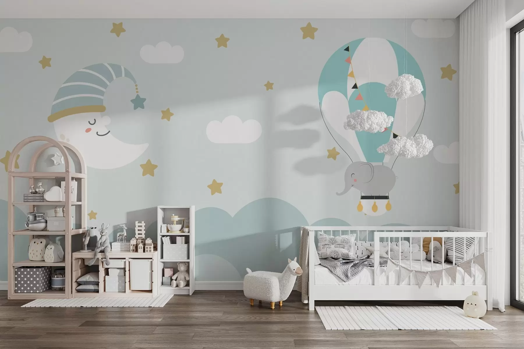 zidne murale Slon na balonu u tirkiznim oblacima w02963