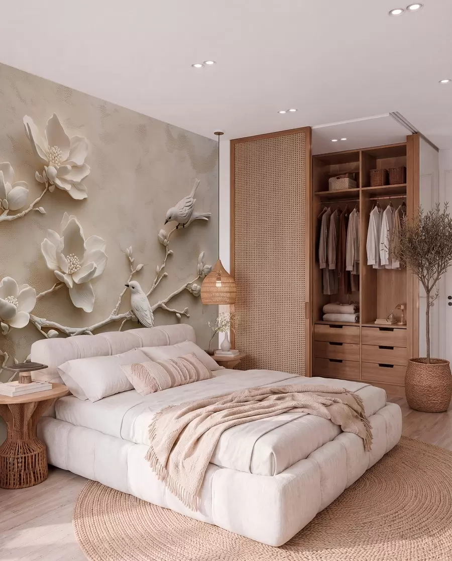 zidne murale 3D grane magnolije s pticama na njima w08690