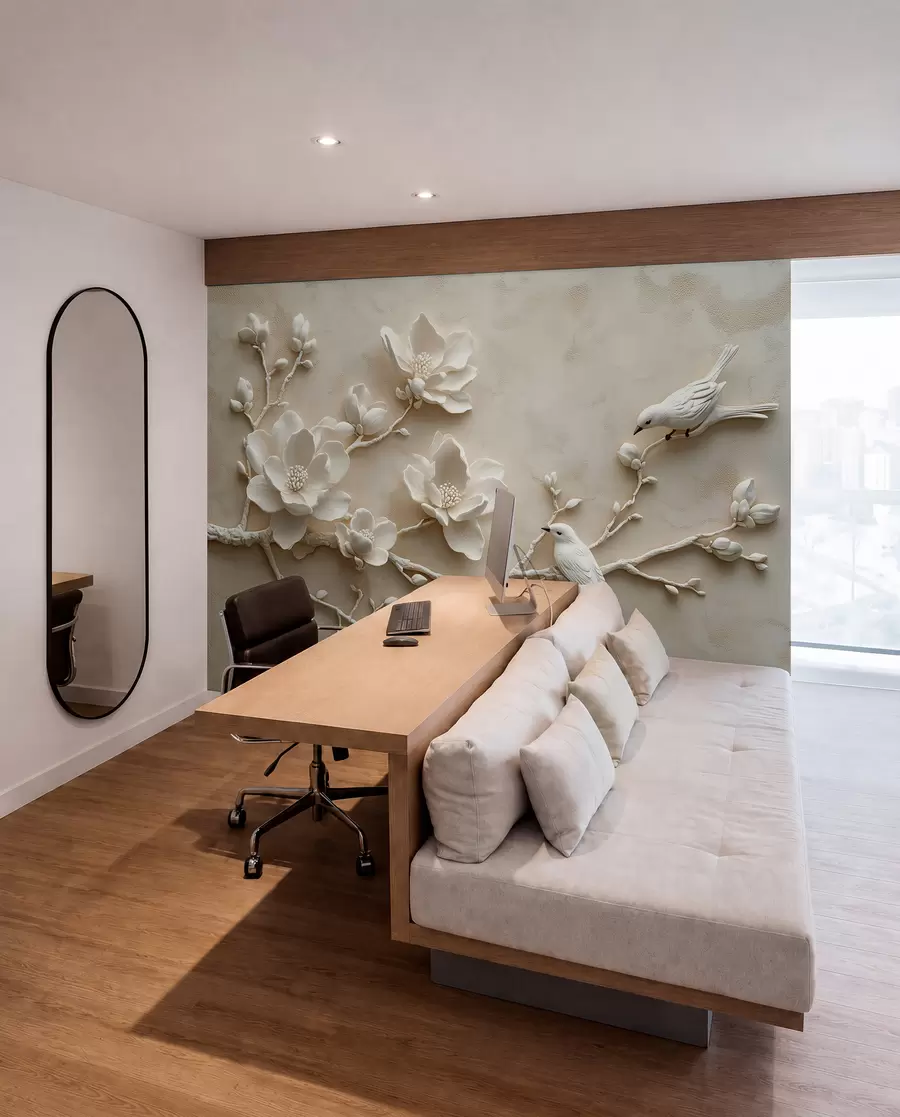 zidne murale 3D grane magnolije s pticama na njima w08690