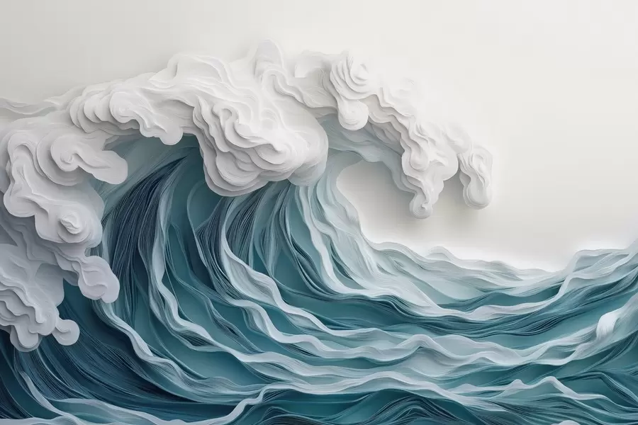 zidne murale Pjenušavi oceanski val u stilu izrezanog papira w08694