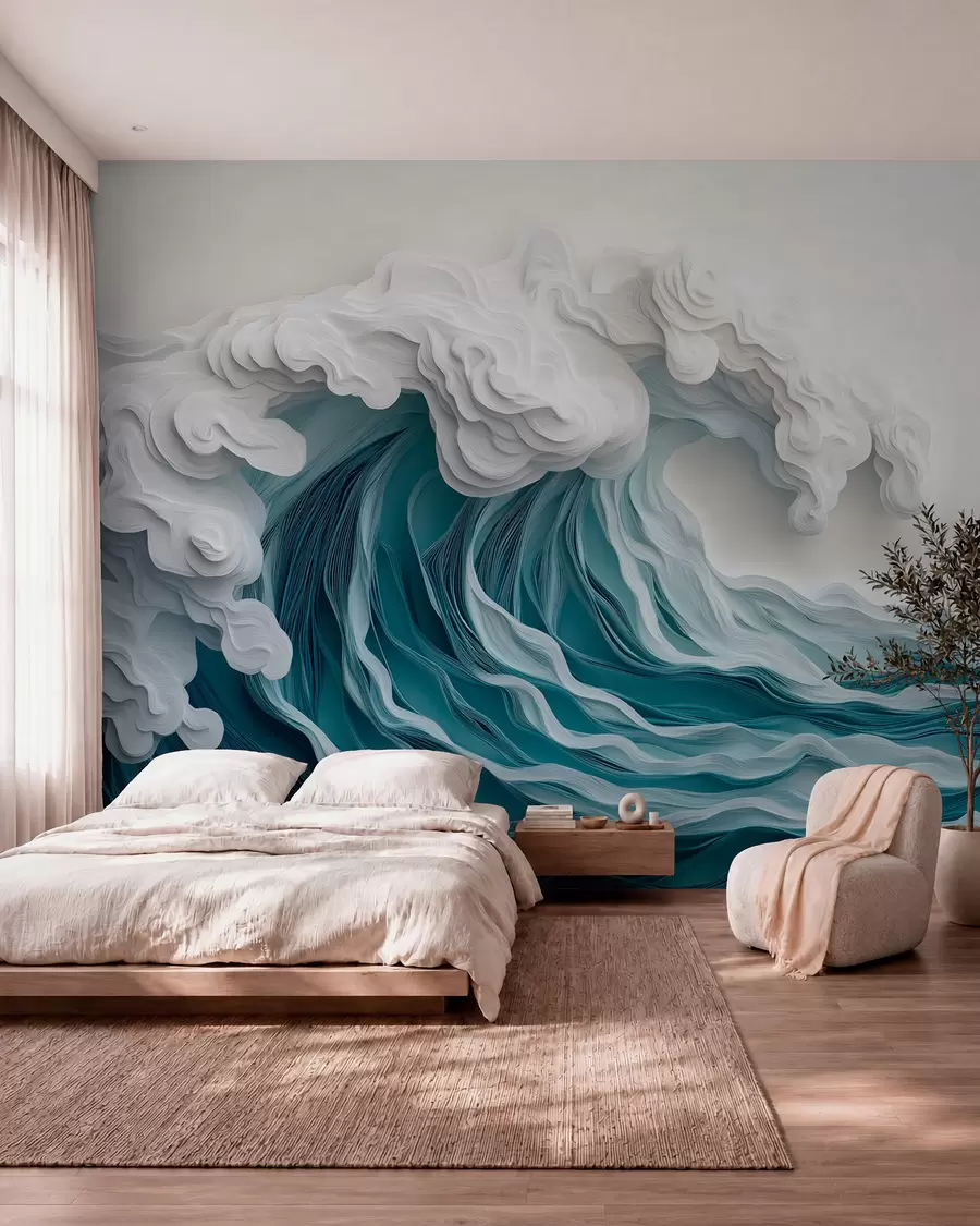zidne murale Pjenušavi oceanski val u stilu izrezanog papira w08694