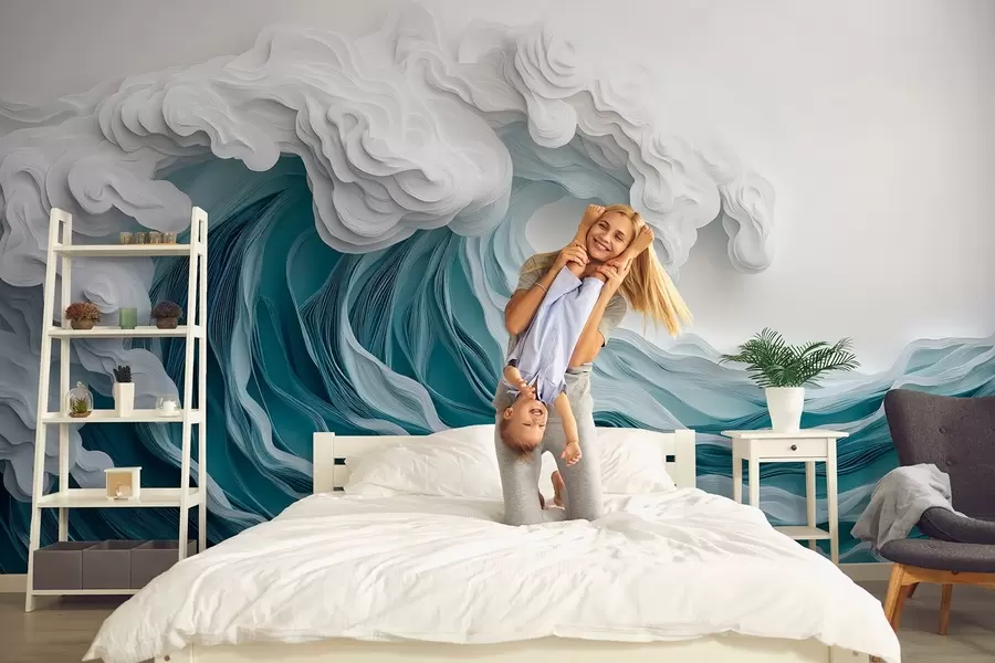 zidne murale Pjenušavi oceanski val u stilu izrezanog papira w08694