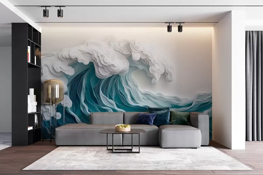 zidne murale Pjenušavi oceanski val u stilu izrezanog papira w08694