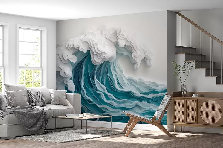 zidne murale Pjenušavi oceanski val u stilu izrezanog papira w08694